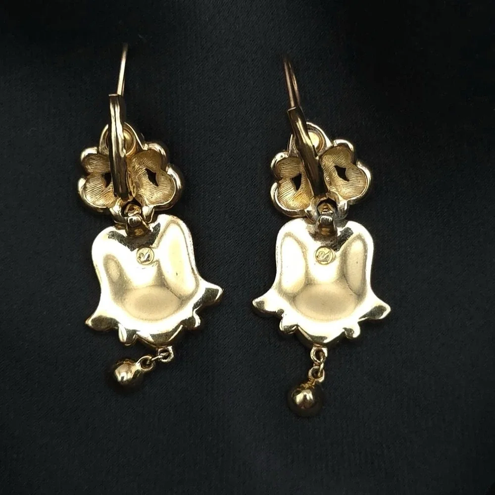 Swarovski‎ Crystal Swan Signed 2 inch Long Dangling Chandelier PIERCED Earrings